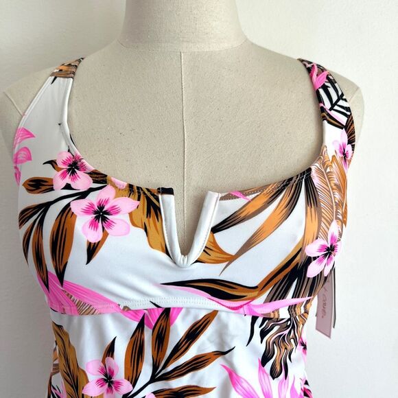 Salt + Cove Tropic Time V-Wire Tankini Top Tropical Print XL - Picture 3 of 14